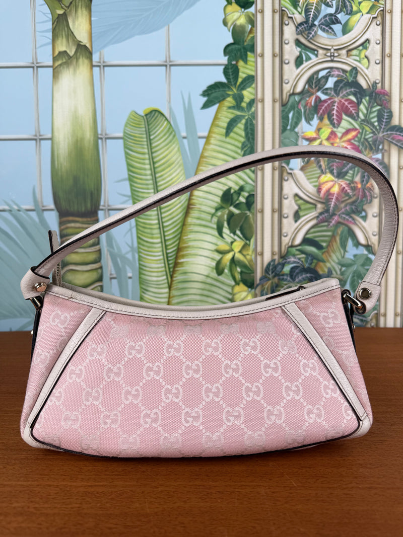 Gucci pink GG canvas Abby D ring baguette bag
