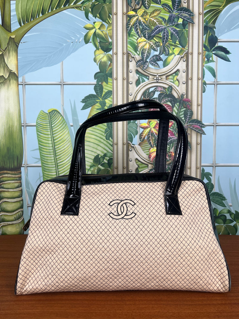 Black and White Chanel vintage cc boston bag