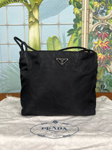 Prada small petrolium black nylon tote