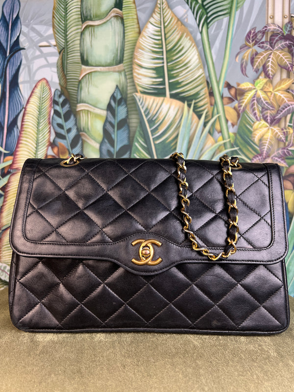 Chanel quilted lambskin Diana double flap bag black