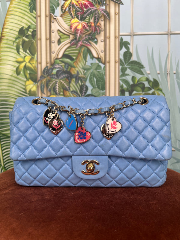 Chanel flap bag classic timeless Valentine collection blue