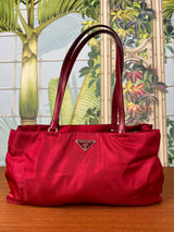 Prada vintage red tessuto shoulder bag