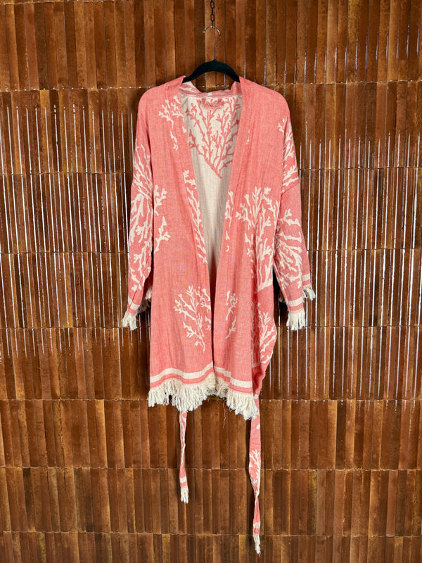 Amca cotton short kaftan corallium red