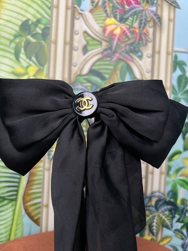 Repurposed hair clip bow silk black