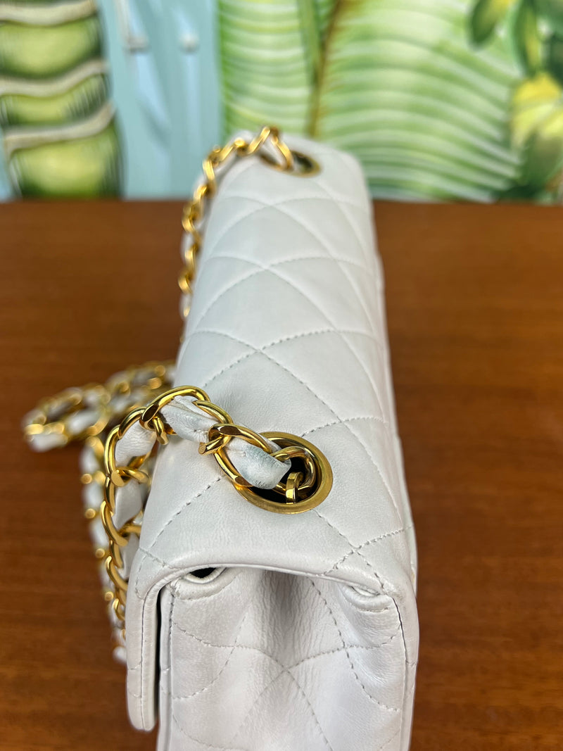 Chanel mini classic single flap bag white