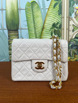 Chanel mini classic single flap bag white