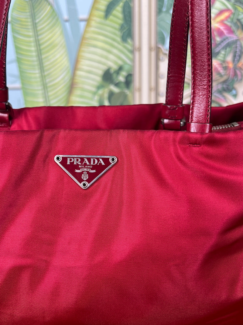 Prada vintage red tessuto shoulder bag