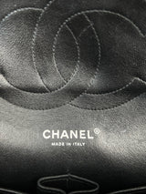 Chanel double flap bag jumbo black lambskin, silver hardware