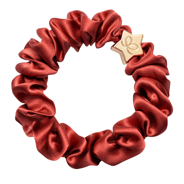 By Eloise Gold Heart Silk Scrunchie persimmon