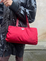 Prada vintage red tessuto shoulder bag