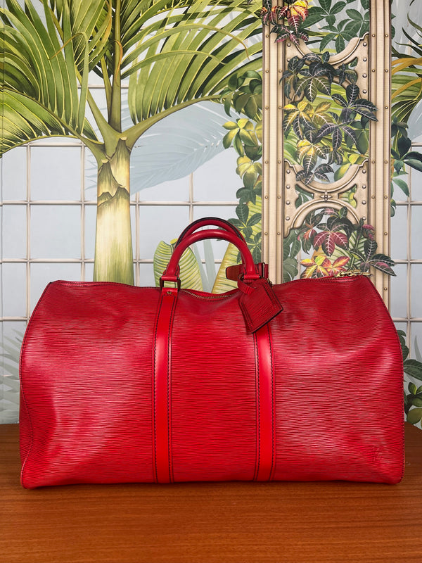 Louis Vuitton Keepall 50 red epi leather