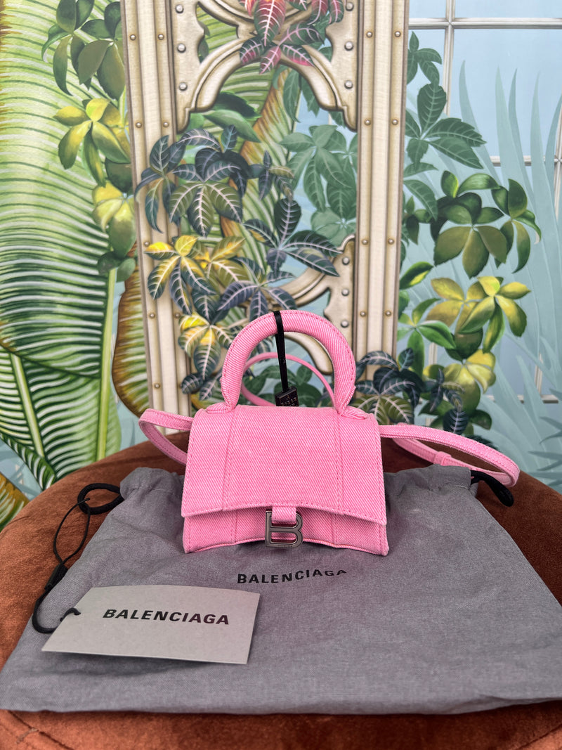 Balenciaga Hourglass pink denim mini limited edition bag A Piece Lux