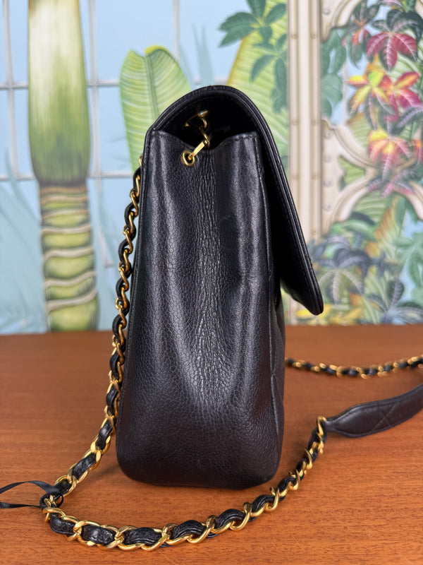 Chanel classic black square flap bag quilted caviar