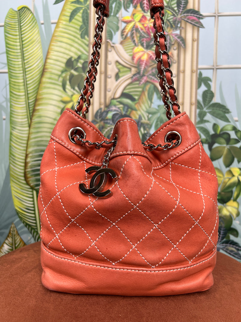 Chanel bucket bag wild stitch coral bag