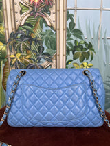 Chanel flap bag classic timeless Valentine collection blue