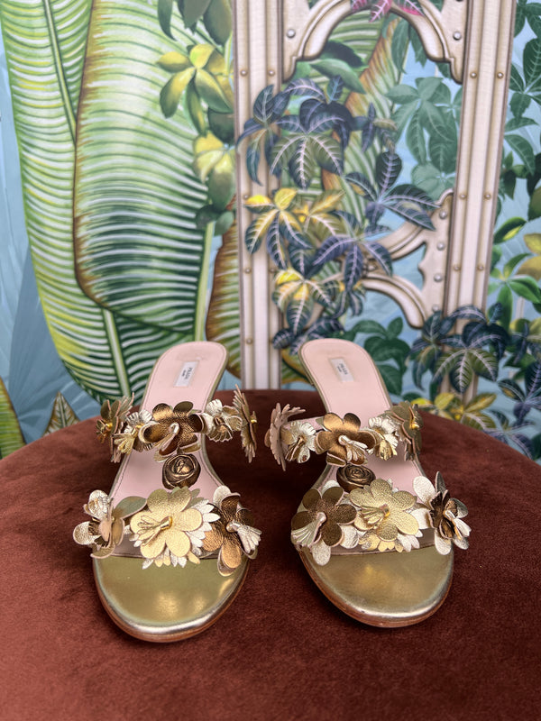 Prada gold flower heels