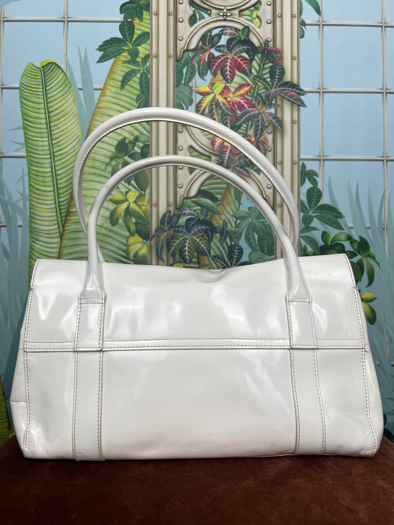 Mulberry Bayswater white small patent leather