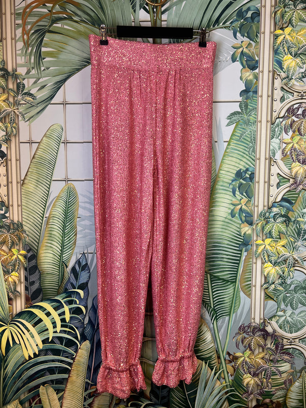 MOONSHINE SEQUIN KNIT TROUSERS pink