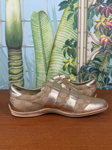 Gucci gold GG canvas and leather velcro low top sneakers