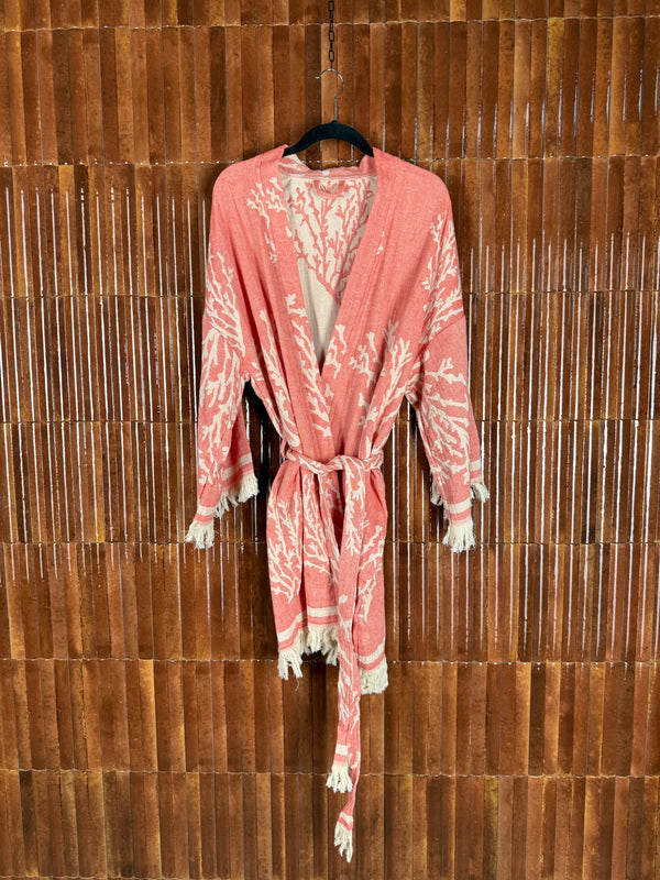 Amca cotton short kaftan corallium red