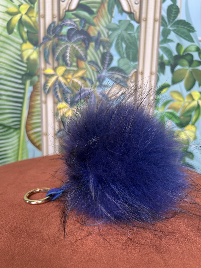 Fur ball bag charm blue