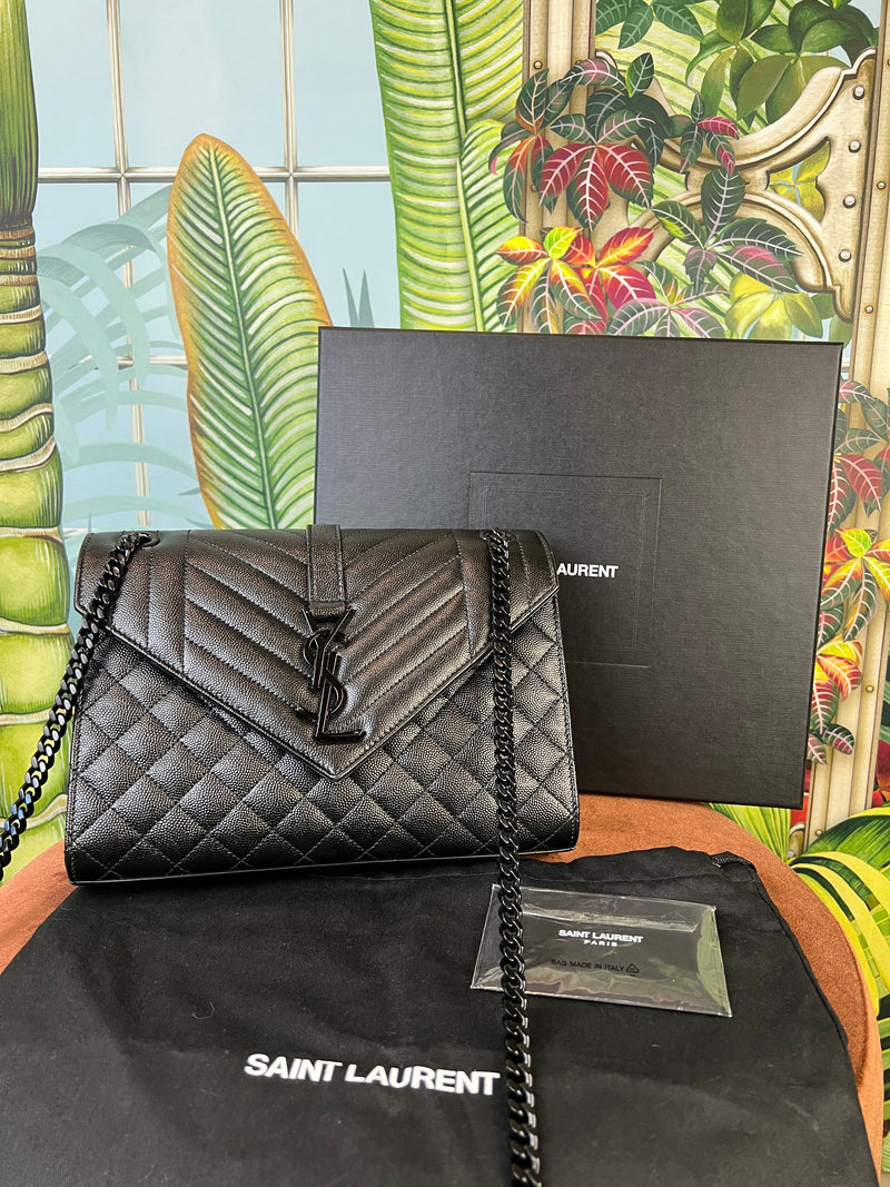 Yves Saint laurent envelope bag medium black hardware – A Piece Lux