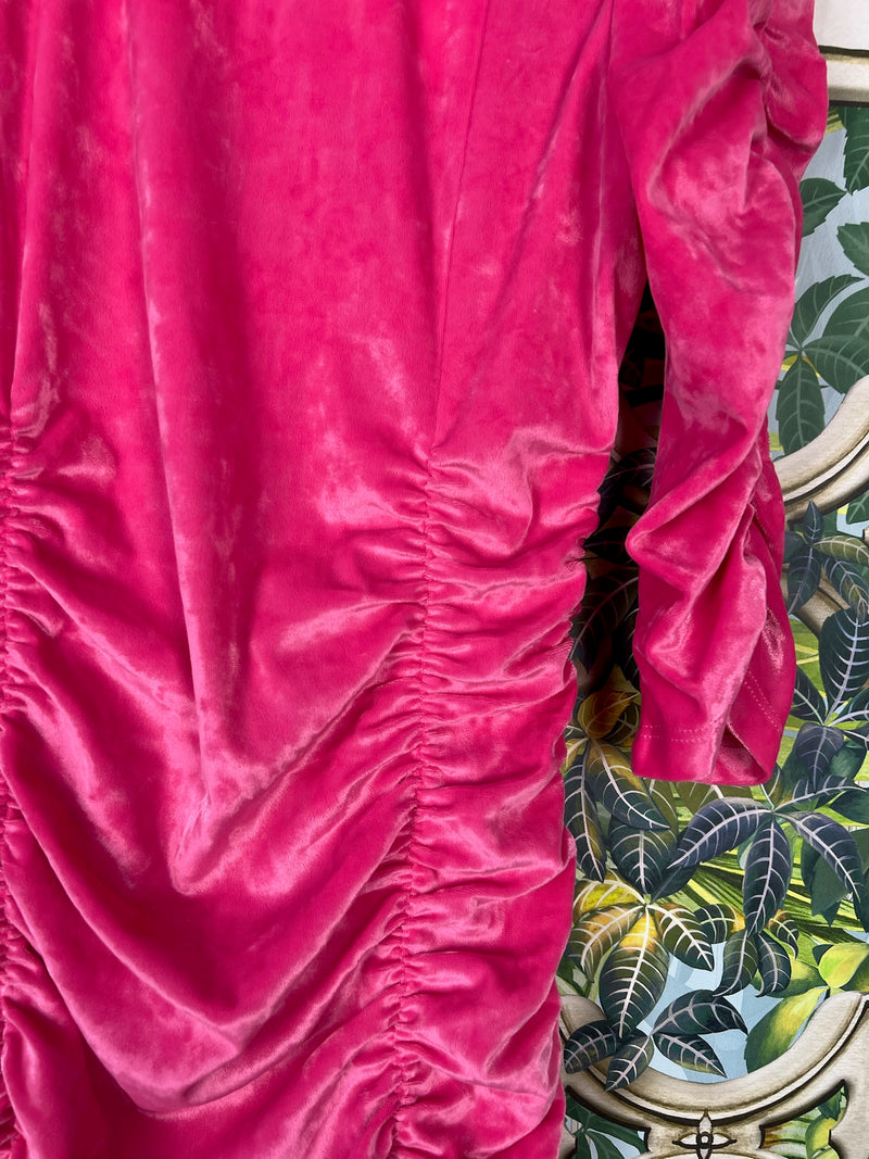 ganni pink velvet dress Ganni Ruched Velvet Mini Dress In Pink - 30% Off