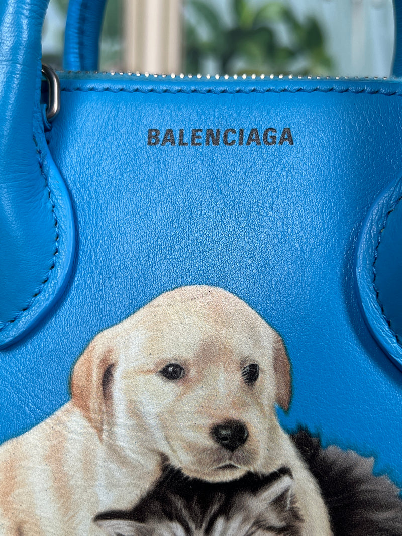 Balenciaga top ville handbag blue puppy/kitten