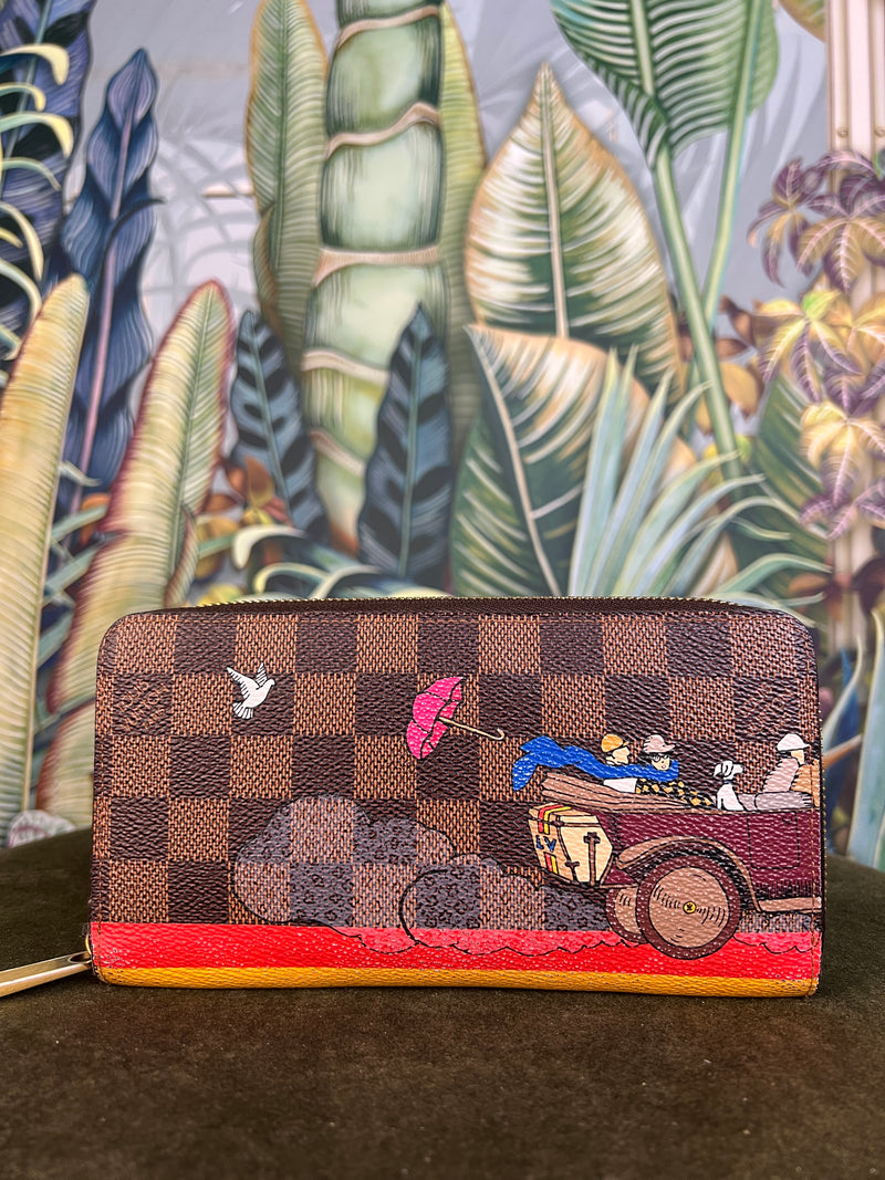 Louis Vuitton Damier ebene zippy wallet hand painted car