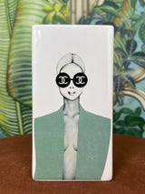 Vase with a lady with cc sunglasses