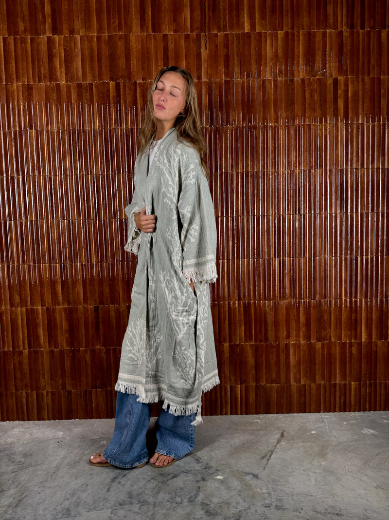 Amca cotton kaftan corallium green