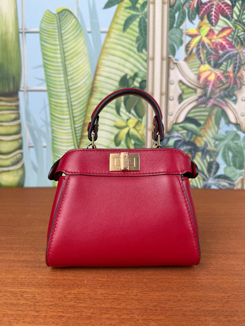 Fendi scarlet sage red mini peekaboo top handle bag