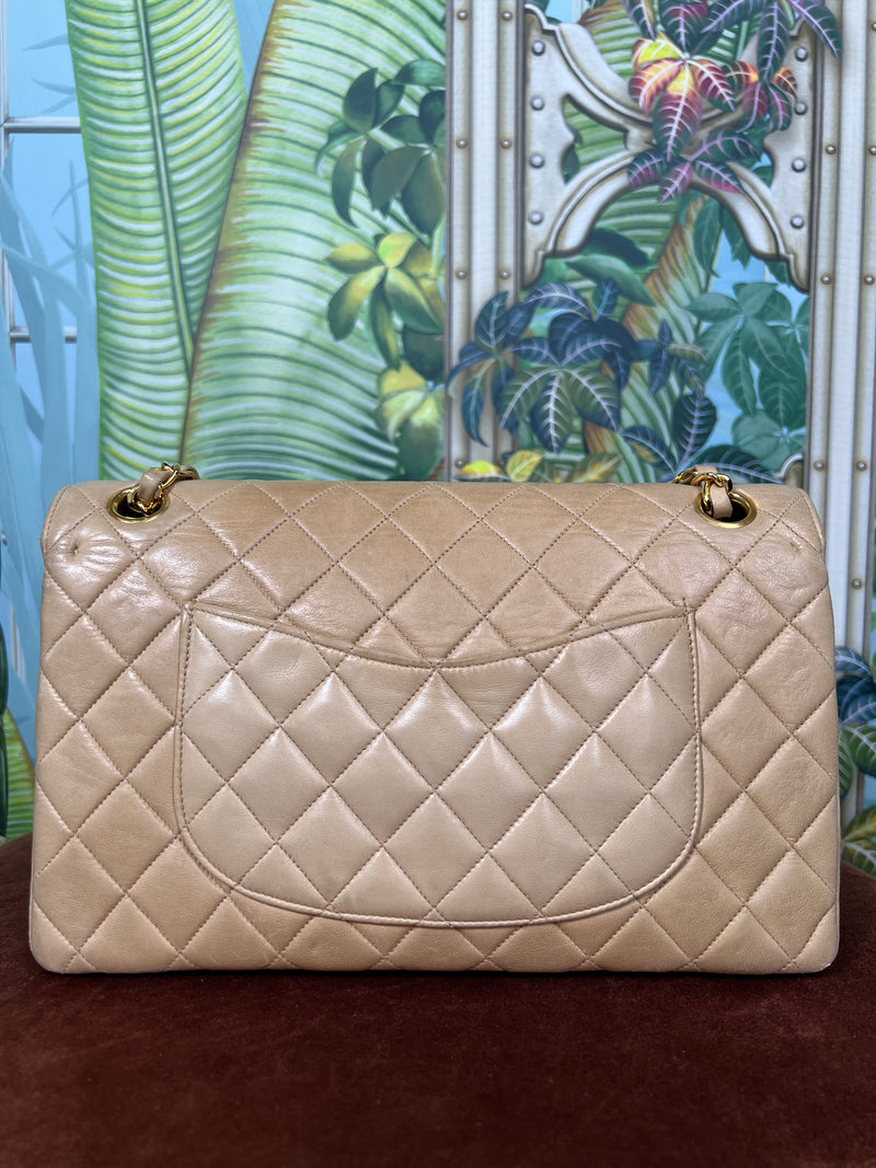 Chanel medium double flap bag beige lambskin 24k Gold plated