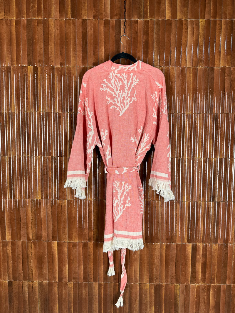 Amca cotton short kaftan corallium red