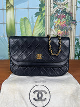 Chanel double flap bag black/gold half moon