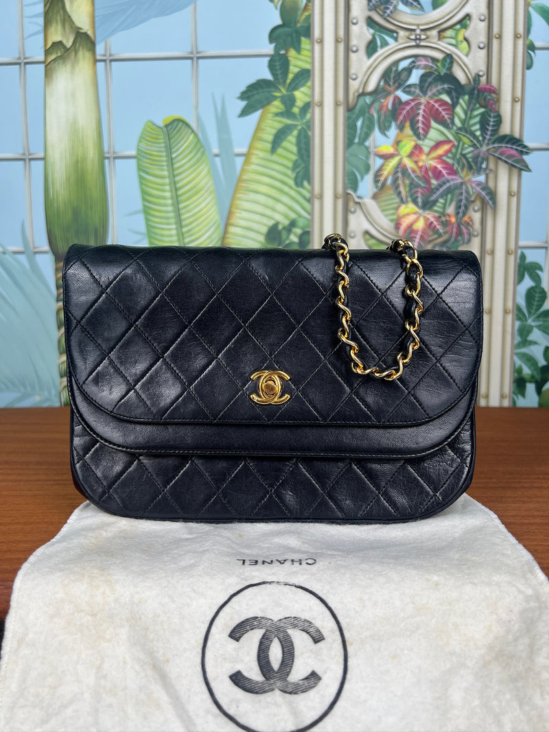 Chanel double flap bag black/gold half moon