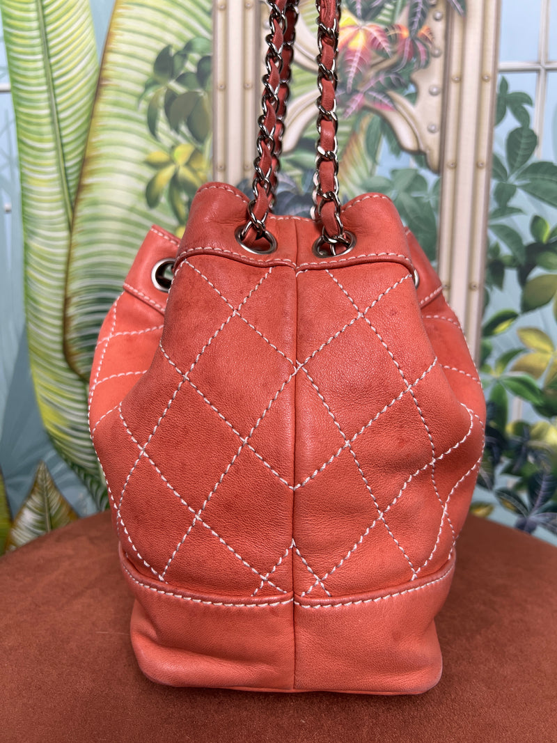 Chanel bucket bag wild stitch coral bag