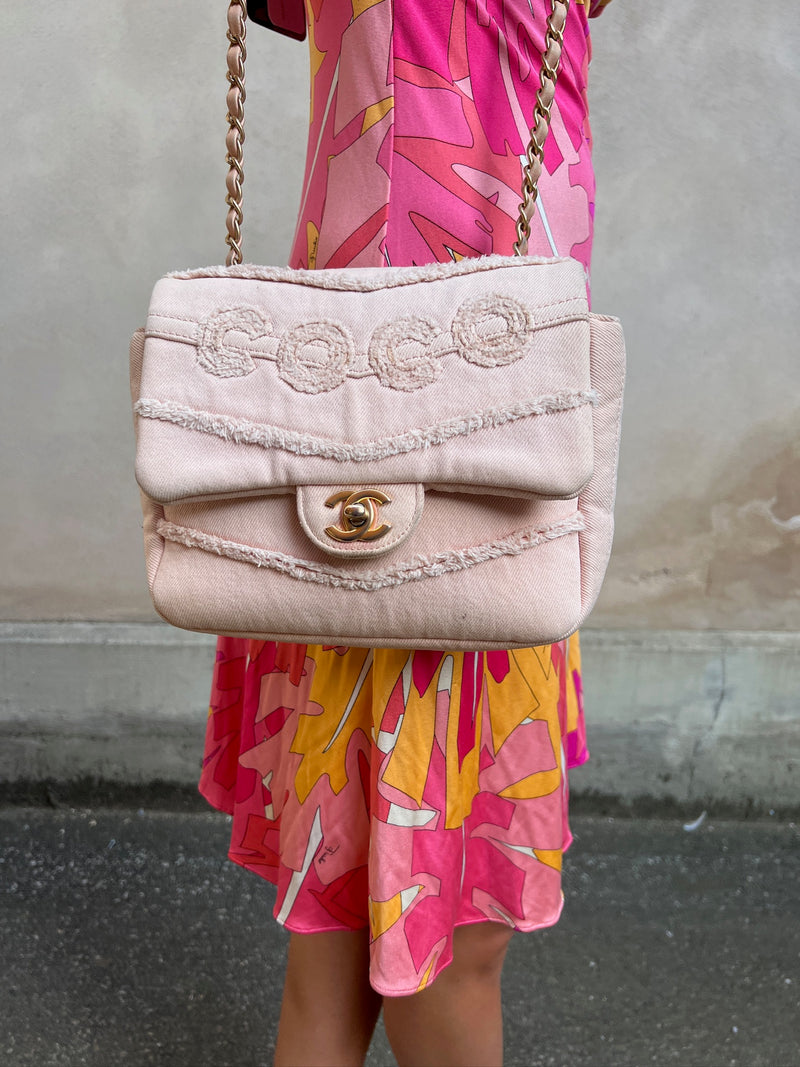 Chanel flap bag denim pink coco