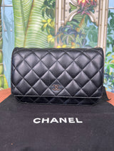 Chanel wallet on chain black lambskin silver hardware