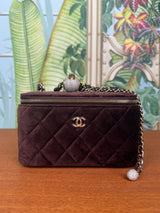 Chanel Vanity case limited edition bag pearl crush brown velvet