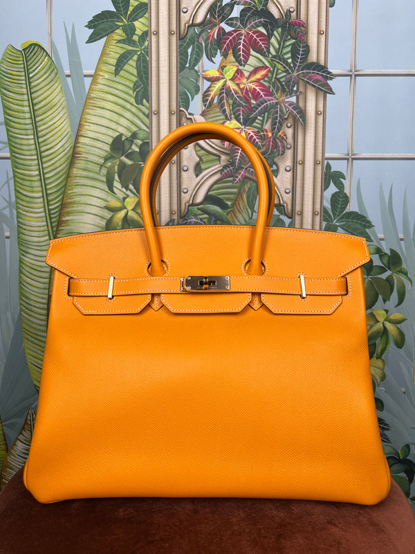 Hermés Birkin 35 Bag Yellow Jaune D'Or Candy Limited Edition Epsom Permabrass