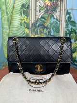 Chanel medium double flap lambskin black 24k gold-plated