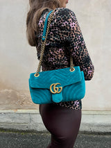 Gucci velvet Matelasé small marmont shoulder bag Pavone Cyan