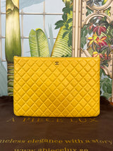 Chanel timeless yellow quilted cutch