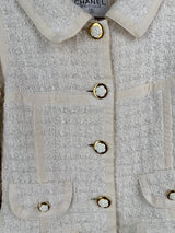 Chanel tweed beige set flowers