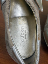 Gucci gold GG canvas and leather velcro low top sneakers