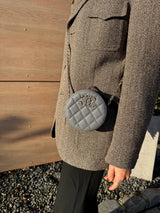 Chanel round quilted caviar leather bag grey