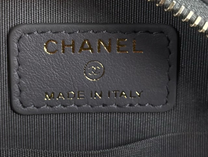 Chanel round quilted caviar leather bag grey