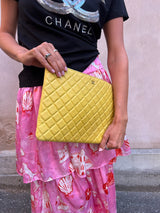 Chanel timeless yellow quilted cutch