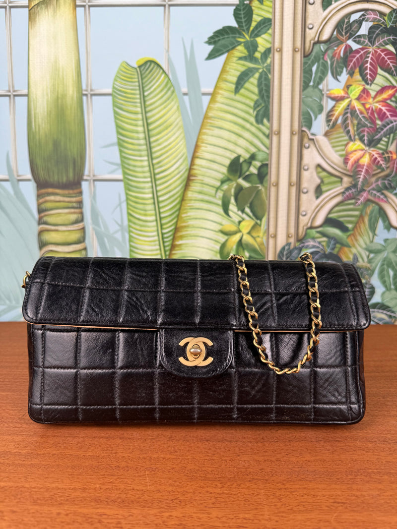 Chanel East West Chocolate bar flap bag black